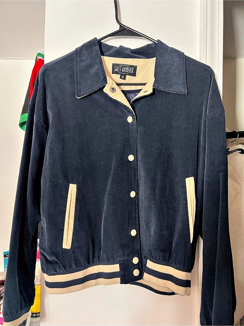 Sweet Wanderer Navy Corduroy Jacket with Cream Lining